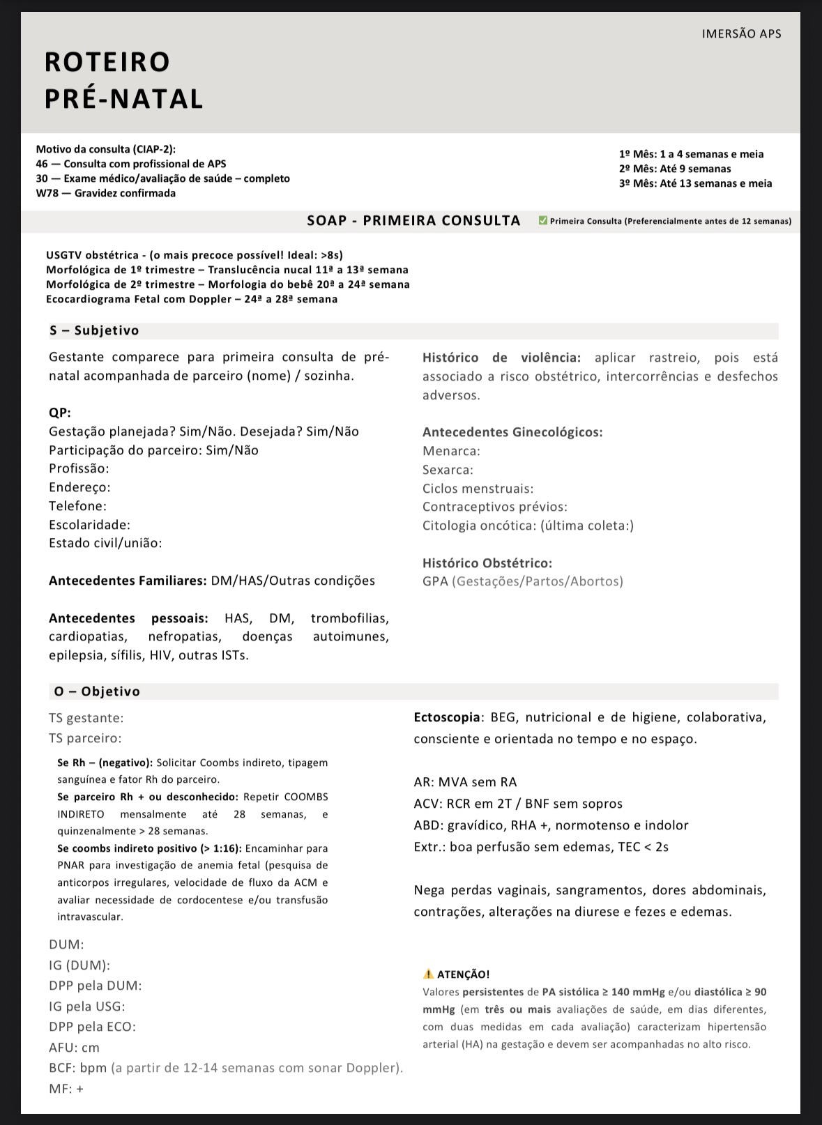 Roteiro Pré-Natal · SOAP · 1ª consulta
